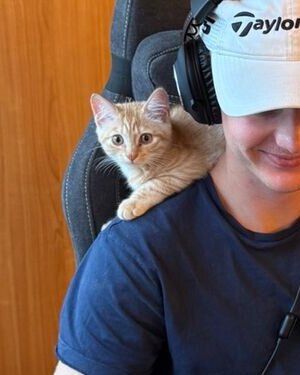 Katten Lasse på skulderen til Leonard