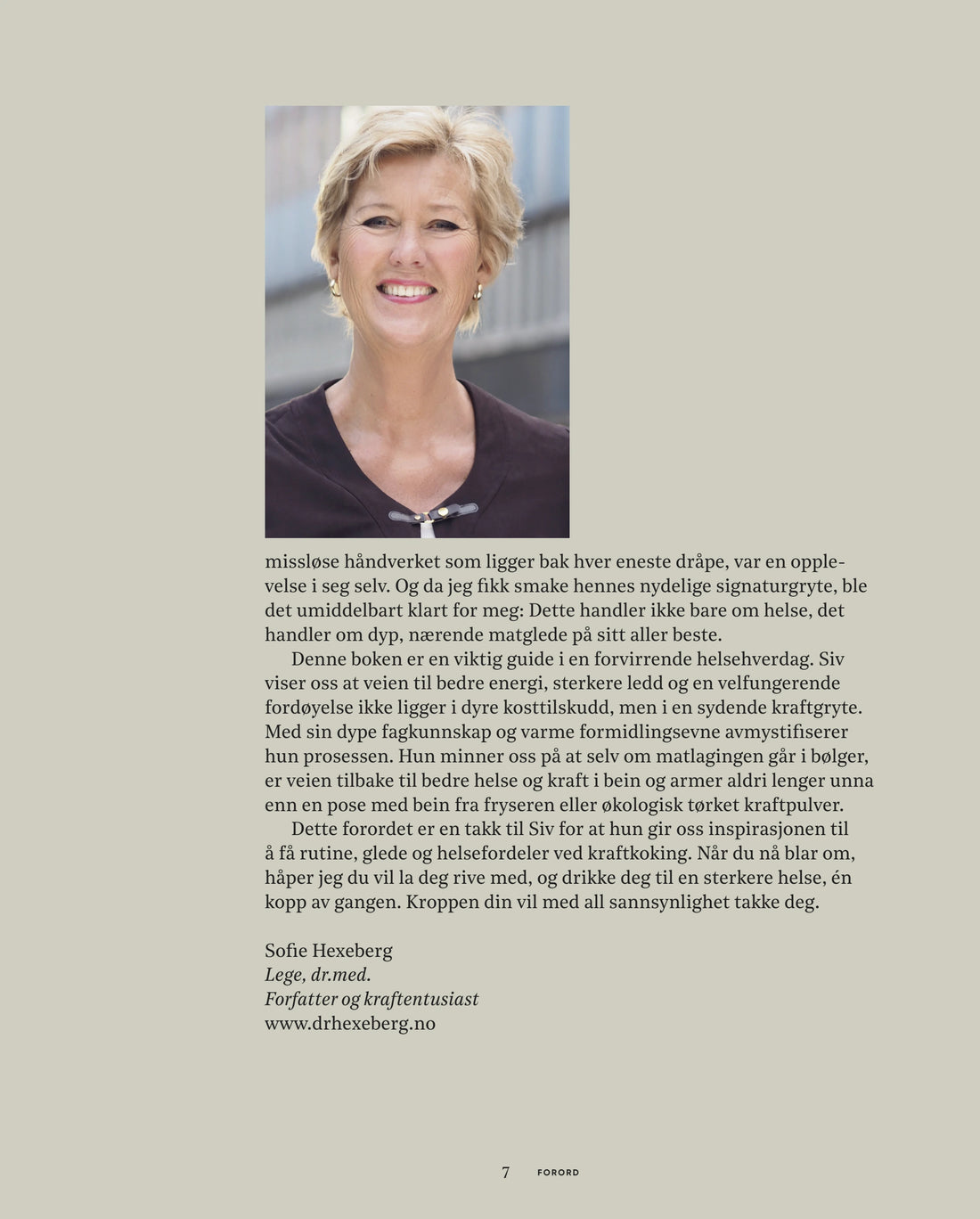 Side 7: Forordet fortsetter, med portrett av Sofie Hexeberg